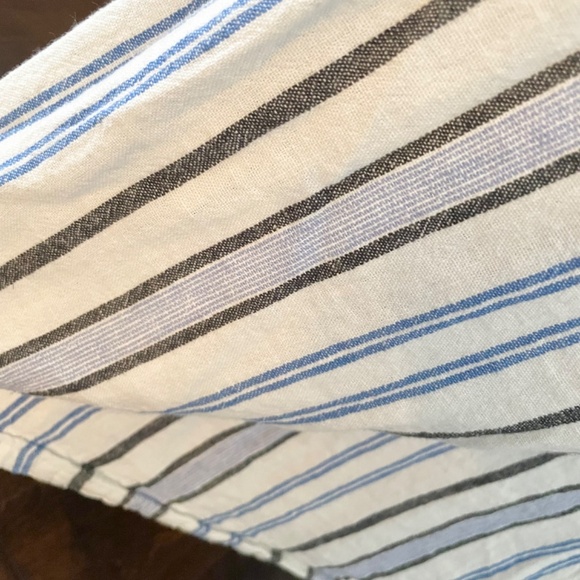 Linen and super soft Rayon blend striped blue black white midi skirt w/ pockets - Picture 5 of 9